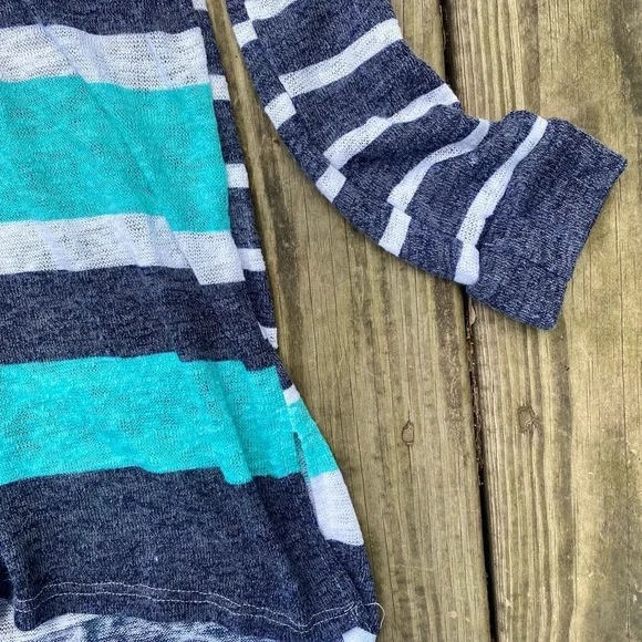 Beachy Lightweight Turquoise Navy White Striped Pullover Hoodie | Size M - Picture 4 of 7